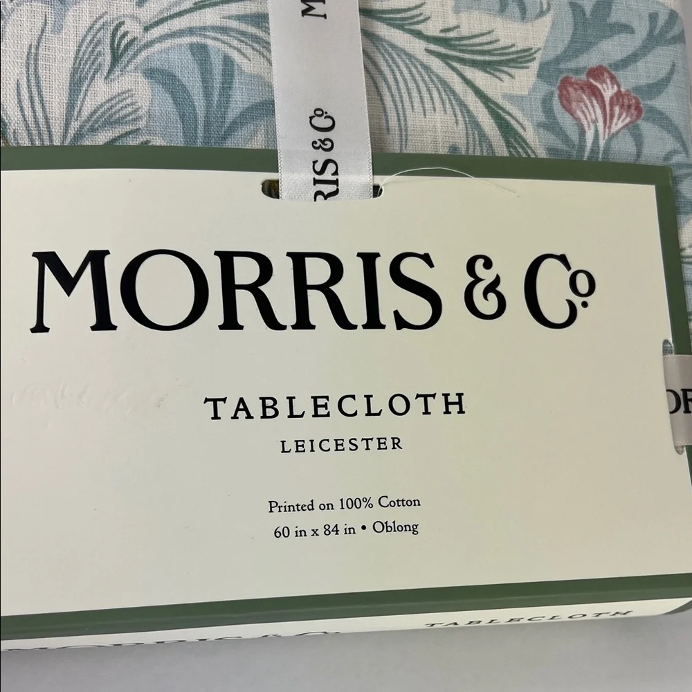 William MORRIS Co Tablecloth Leicester Blue Floral Spring Cotton 60 X 84 NEW